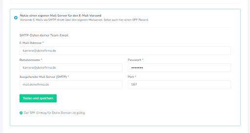 Screenshot von SMTP Setup